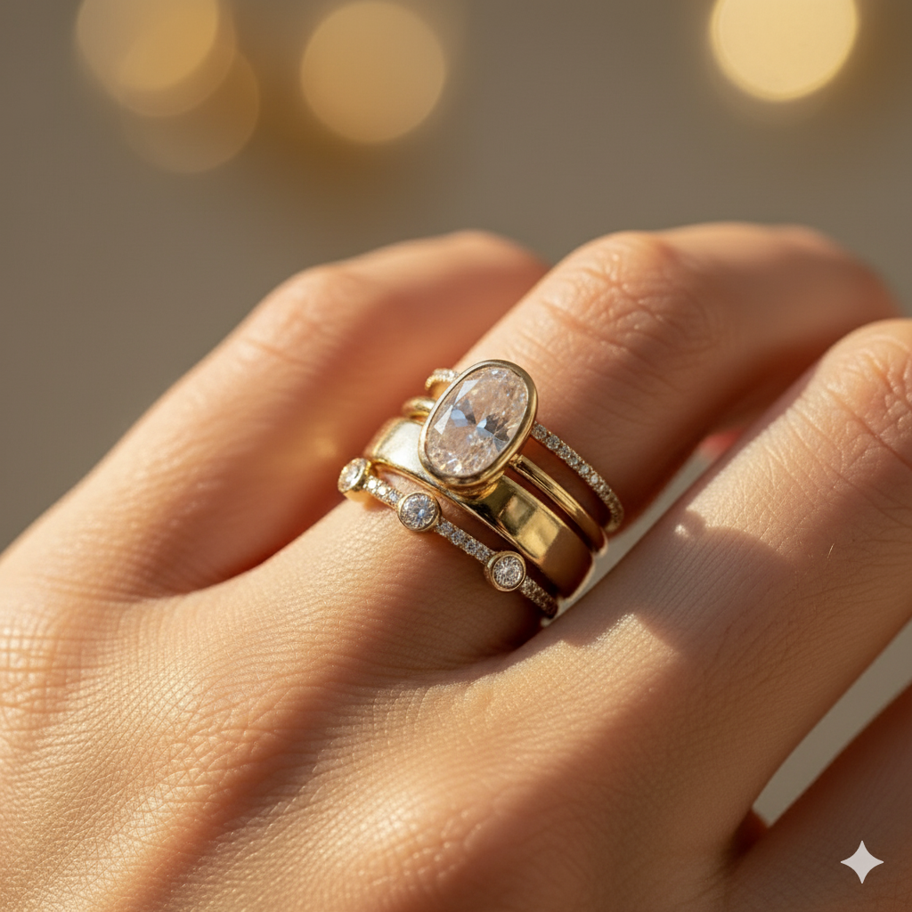 Lily - Vintage Gold & Zirconia Ring Set