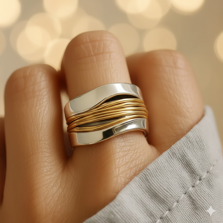 Silver Golden Threads Ring