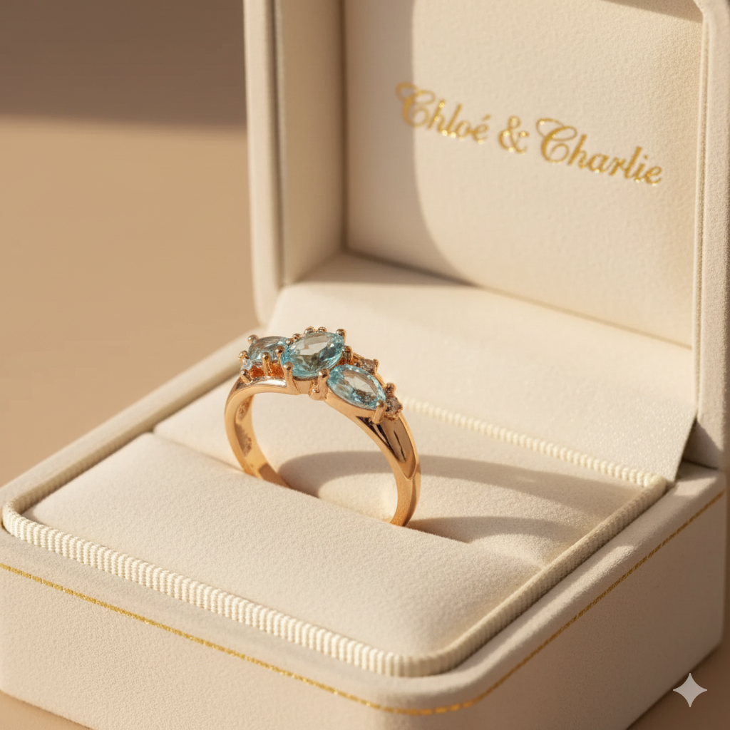 Elegant Blue Vintage Zirconia Ring in Gold