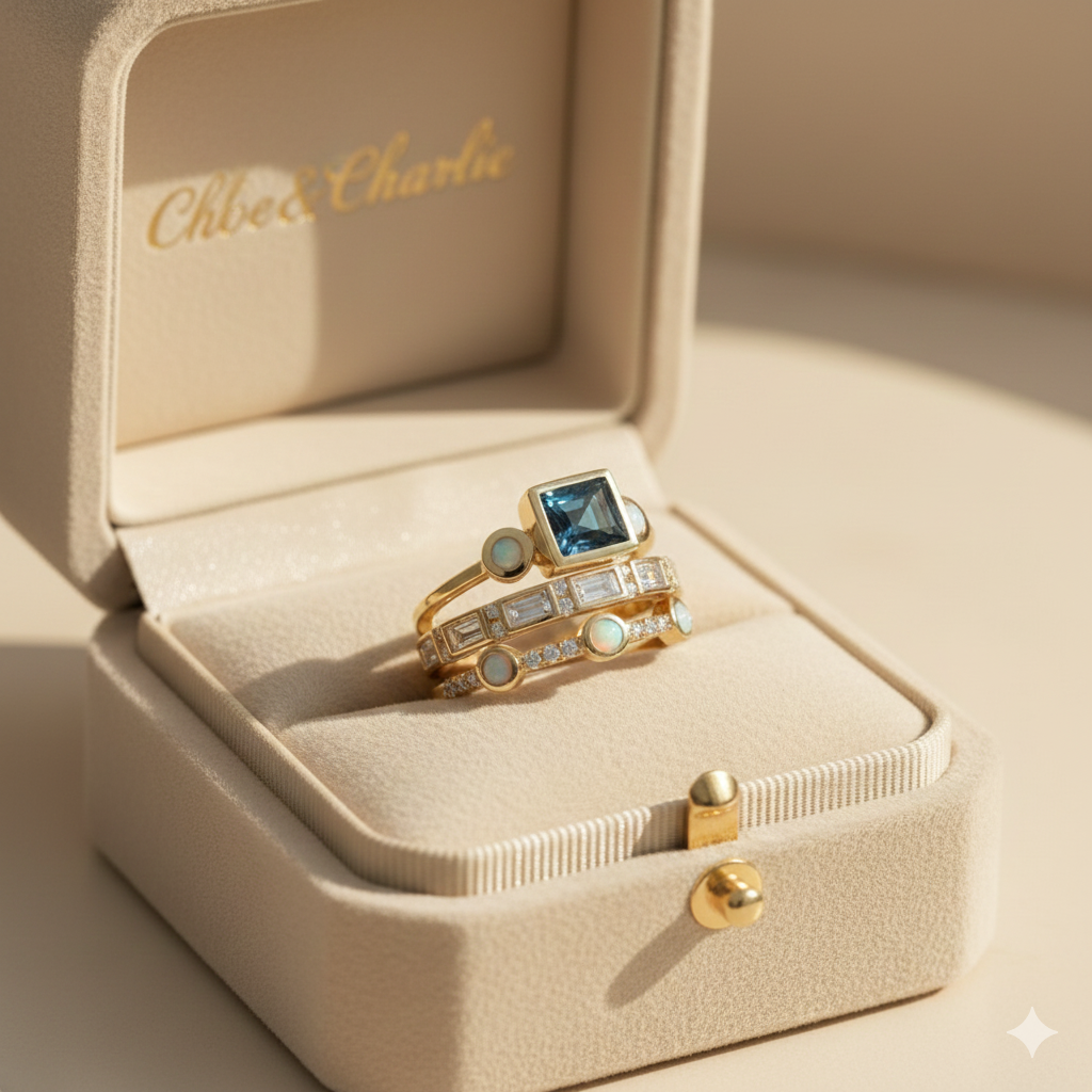 Ocean - Vintage Crystal Ring Set