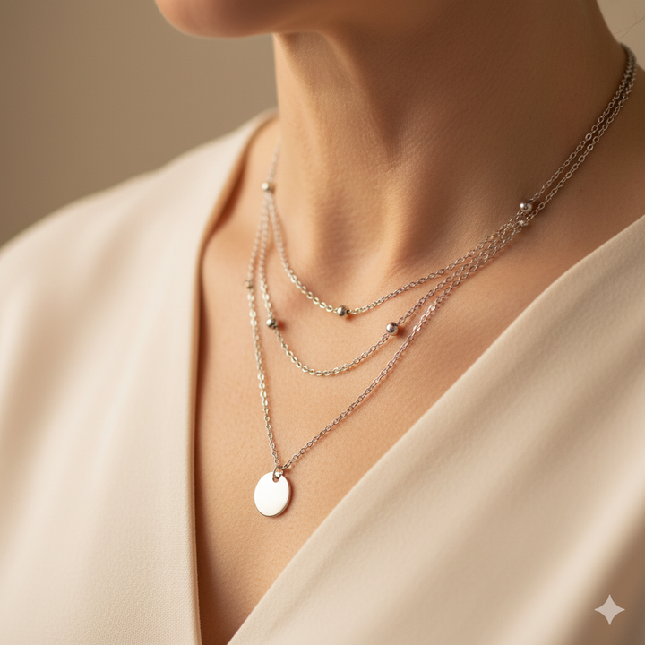 Layered Disc Necklace Silver