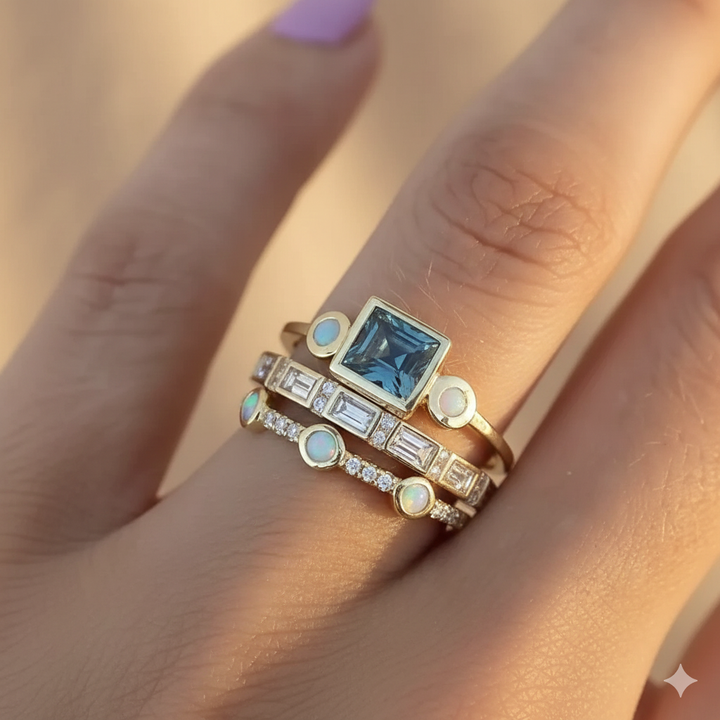 Ocean - Vintage Crystal Ring Set