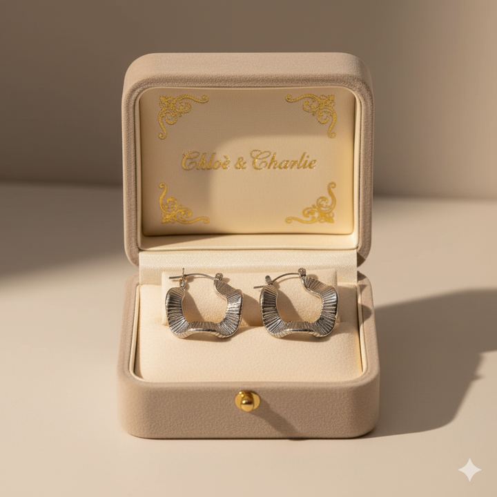 Geometric Wave Silver Hoop Earrings