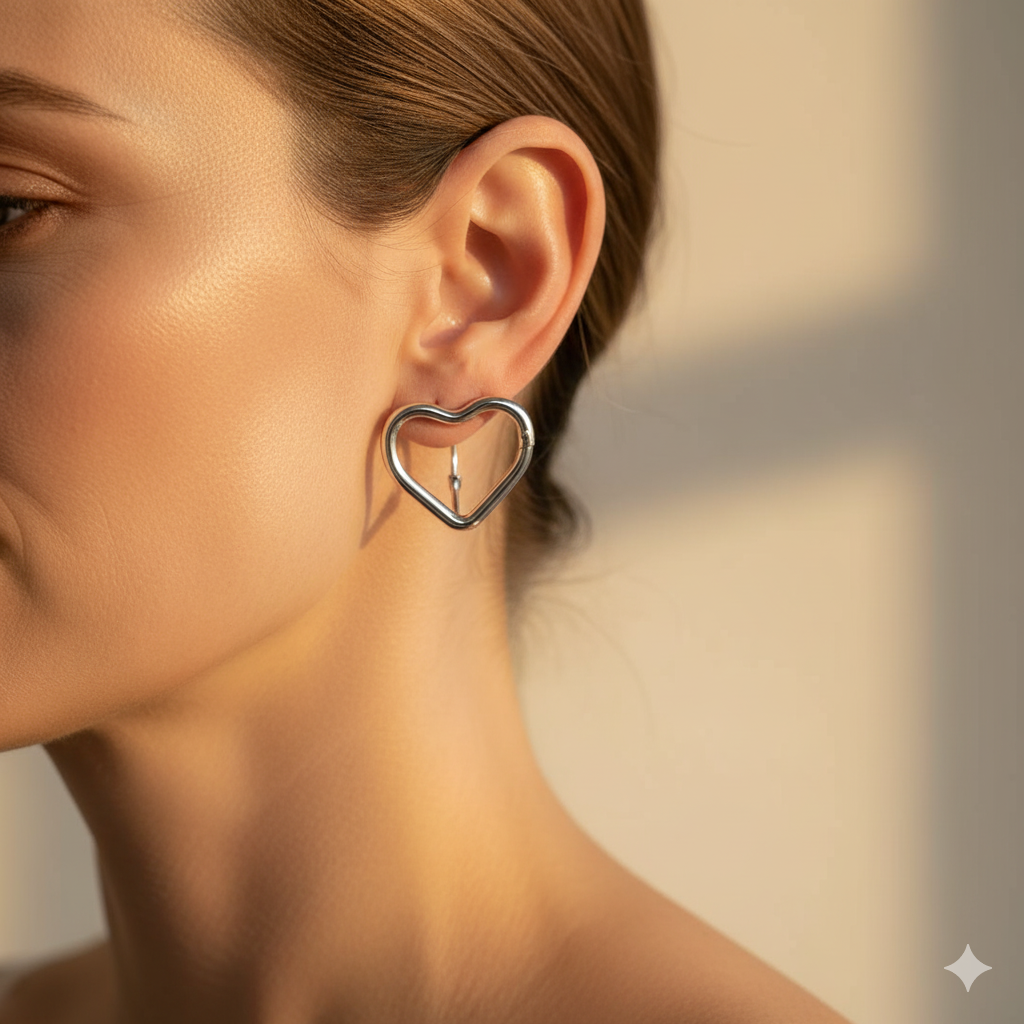 Heart Silver Hoops