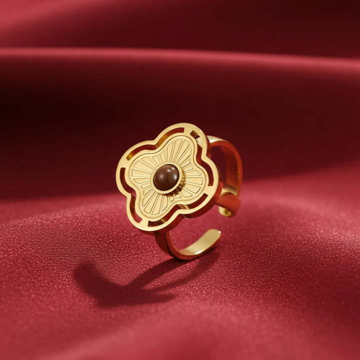 Tiger Eye Lucky Flower Ring