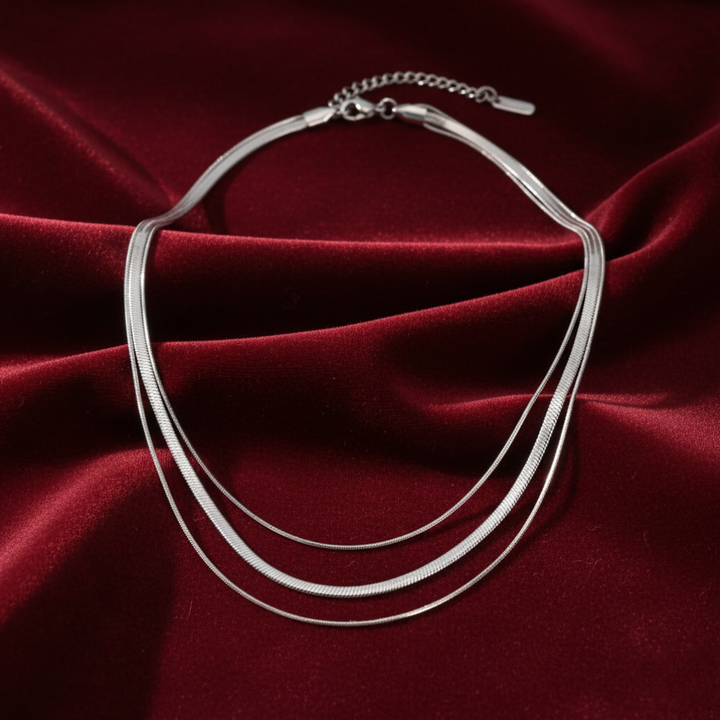 Silver Multi-Layered Chain  Necklace