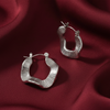 Geometric Wave Silver Hoop Earrings